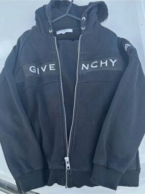 Givenchy Black Hooded Zip Sweatshirt with White Logo Tag